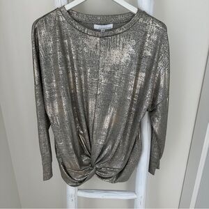 Fourteenth Place Holiday Shimmering Metallic Gold Twist Waist Top L